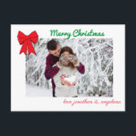 クリスマスボウ&鹿のカスタム写真 ポストカード<br><div class="desc">このポストカードで休日の応援を少し送信する。弓、帽子を持つ他の人。</div>