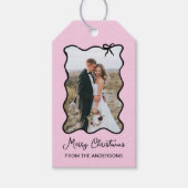 クリスマスボウ | 黒と赤面ピンクのフォトフレーム ギフトタグ (正面)