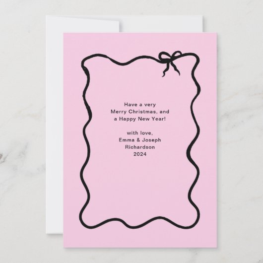 クリスマスボウ | 黒と赤面ピンクのフォトフレーム シーズンカード (裏面)