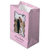 クリスマスボウ | 黒と赤面ピンクのフォトフレーム ミディアムペーパーバッグ (正面アングル)