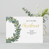 クリスマスボクウッドリース水彩及び金箔 箔シーズンカード (立ち正面)