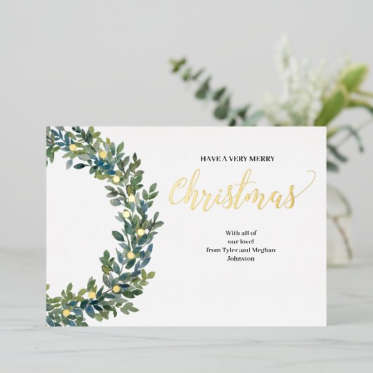 クリスマスボクウッドリース水彩及び金箔 箔シーズンカード (立ち正面)