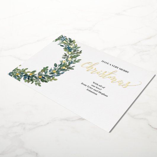 クリスマスボクウッドリース水彩及び金箔 箔シーズンカード (回転した状態)