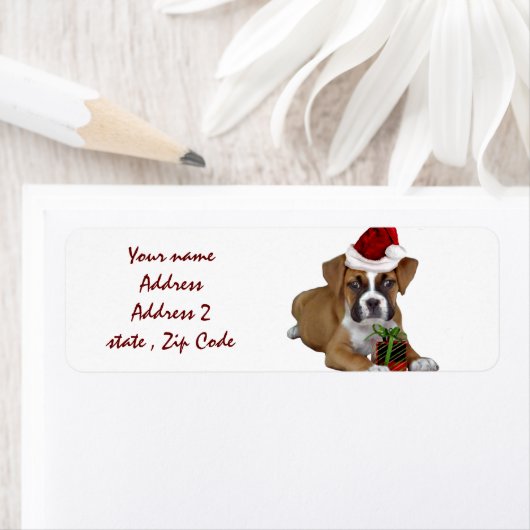 クリスマスボクサーの子犬住所 シール (インサイチュ)