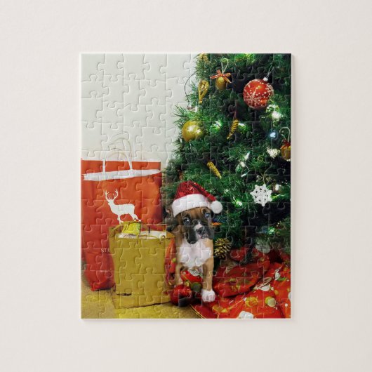 クリスマスボクサーの子犬 ジグソーパズル (縦)