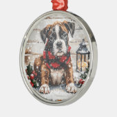 クリスマスボクサーの子犬 メタルオーナメント (左)