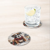 クリスマスボクサーの子犬 ラウンドペーパーコースター (インサイチュ)