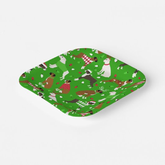 クリスマスボクサードッグ紙プレート ペーパープレート (傾斜あり)