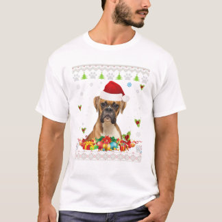 クリスマスボクサー犬の醜いシャツ Tシャツ