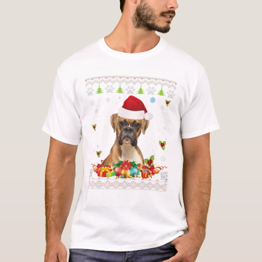クリスマスボクサー犬の醜いシャツ Tシャツ (正面)