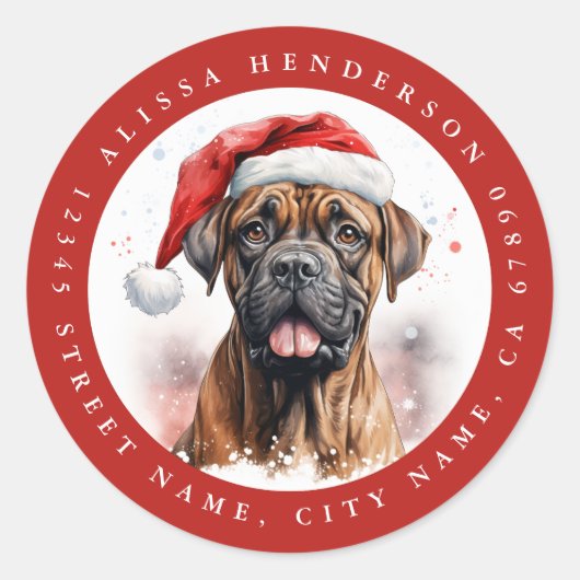 クリスマスボクサー犬ラウンドシール ラウンドシール (正面)