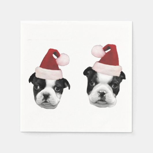 クリスマスボストンテリアの子犬 スタンダードカクテルナプキン (正面)