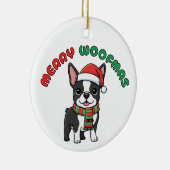 クリスマスボストンテリアオーナメントメリー: Woofmas セラミックオーナメント (右)