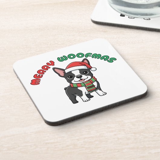 クリスマスボストンテリアコースターメリー: Woofmas コースター (左側)