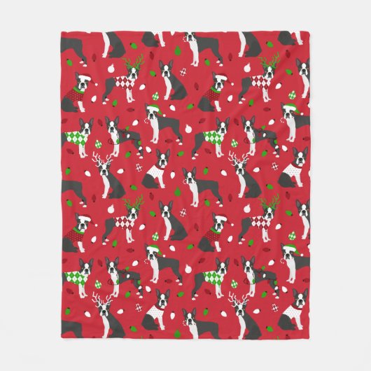 クリスマスボストンテリアシェルパブランケット フリースブランケット (正面)