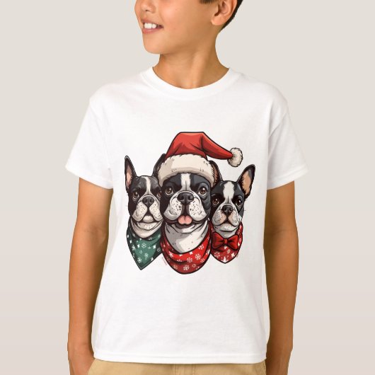 クリスマスボストンテリアドッグ Tシャツ (正面)