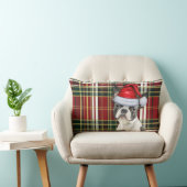 クリスマスボストンテリアードグホリデープレイド ランバークッション (椅子)