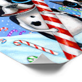 クリスマスボストンテリアードッグズキャンディケーンサンタハット ポスター (角)