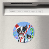 クリスマスボストンテリアードッグズキャンディケーンサンタハット マグネット (インサイチュ (食洗機))