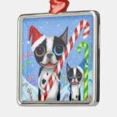 クリスマスボストンテリアードッグズキャンディケーンサンタハット メタルオーナメント (左)