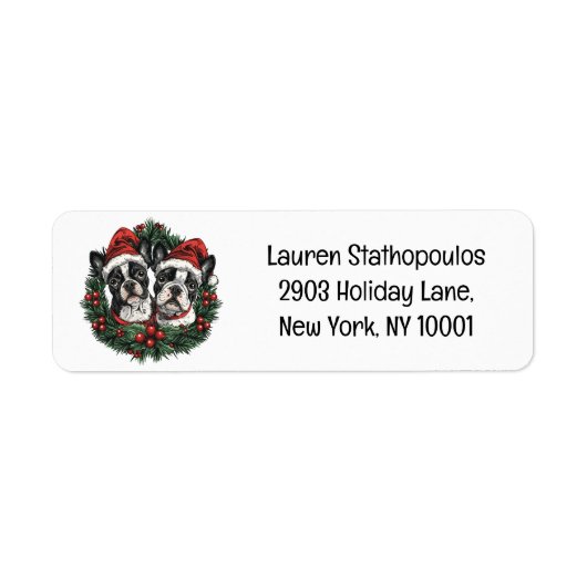 クリスマスボストンテリアードッグズホリデーリース ラベル (正面)
