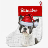 クリスマスボストンテリア名背景 ラージクリスマスストッキング (裏面)