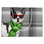 クリスマスボストンテリア犬とプレイド ラージペーパーバッグ (裏面)