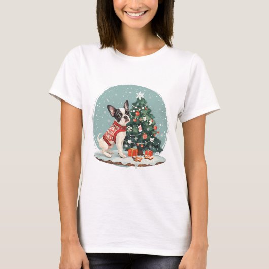 クリスマスボストンテリア犬 Tシャツ (正面)