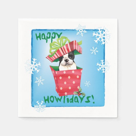 クリスマスボストンテリア スタンダードカクテルナプキン (正面)