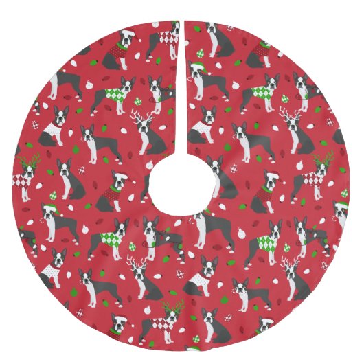 クリスマスボストンテリア ブラッシュドポリエステルツリースカート (正面)