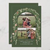 クリスマスボタニカルとフローラの緑のフォトカード シーズンカード (正面/裏面)