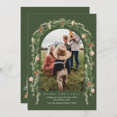 クリスマスボタニカルとフローラの緑のフォトカード シーズンカード (正面/裏面)