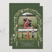 クリスマスボタニカルとフローラの緑のフォトカード シーズンカード (正面/裏面)