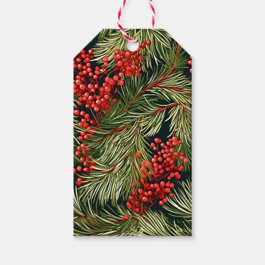 クリスマスボタニカルの枝と果実 ギフトタグ (正面)