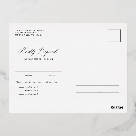 クリスマスボタニカルアントラーリースウィンターウェディング 箔招待状ポストカード (裏面)