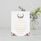 クリスマスボタニカルアントラーリースウィンターウェディング 箔招待状ポストカード (立ち正面)