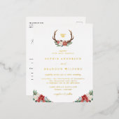 クリスマスボタニカルアントラーリースウィンターウェディング 箔招待状ポストカード (正面/裏面)