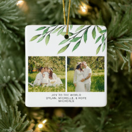 クリスマスボタニカルウォーターの色の家族写真 セラミックオーナメント