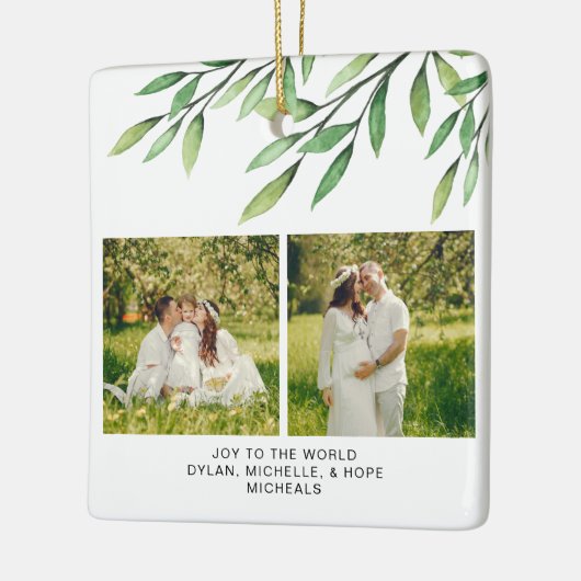 クリスマスボタニカルウォーターの色の家族写真 セラミックオーナメント (左)
