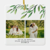 クリスマスボタニカルウォーターの色の家族写真 セラミックオーナメント (正面)