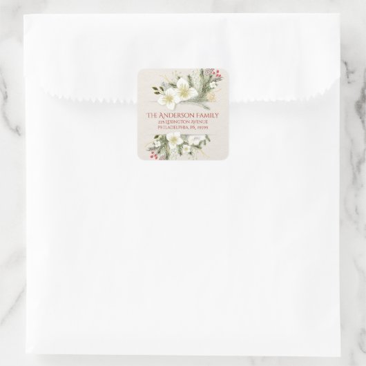 クリスマスボタニカルウォーター差出人住所 スクエアシール (バッグ)