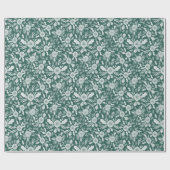 クリスマスボタニカルウッドカットグリーン ラッピングペーパー (フラット)