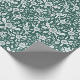 クリスマスボタニカルウッドカットグリーン ラッピングペーパー