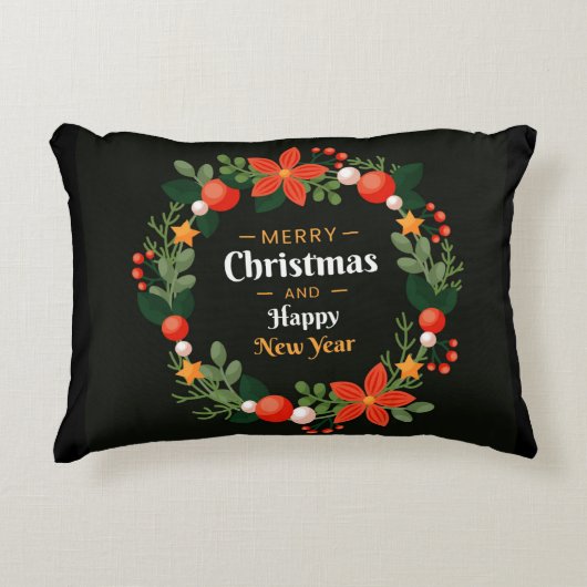 クリスマスボタニカルクリスマスリース付きアクセント枕 アクセントクッション (正面)