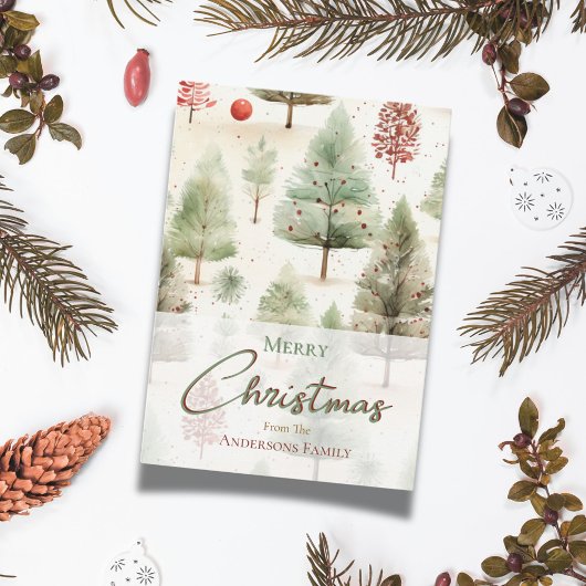 クリスマスボタニカルグリーンパインツリーズレッドオーナメント シーズンカード