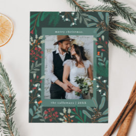 クリスマスボタニカルグリーンフォトホリデーカード シーズンカード