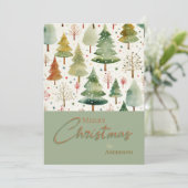 クリスマスボタニカルグリーンブラウンウォーターの木 シーズンカード (スタンド正面)