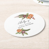 クリスマスボタニカルスパイスブライダルシャワー ラウンドペーパーコースター (アングル)