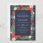 クリスマスボタニカルネイビーブルーウィンターウェディング 招待状 (正面)