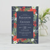 クリスマスボタニカルネイビーブルーウィンターウェディング 招待状 (スタンド正面)